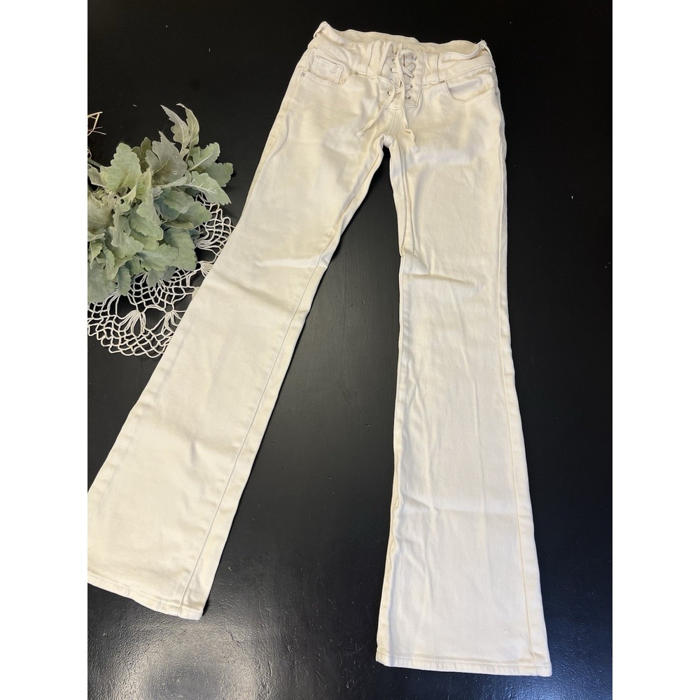 Pacsun Off White Lace Up Front Low Rise Boot Cut Jeans Sz 24 See Details